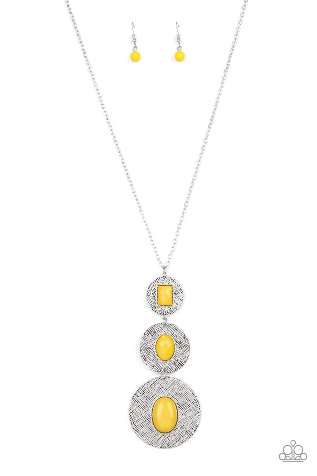 Paparazzi Accessories Necklaces Talisman Trendsetter Yellow Bead Silver Circle Pendant Necklace Paparazzi