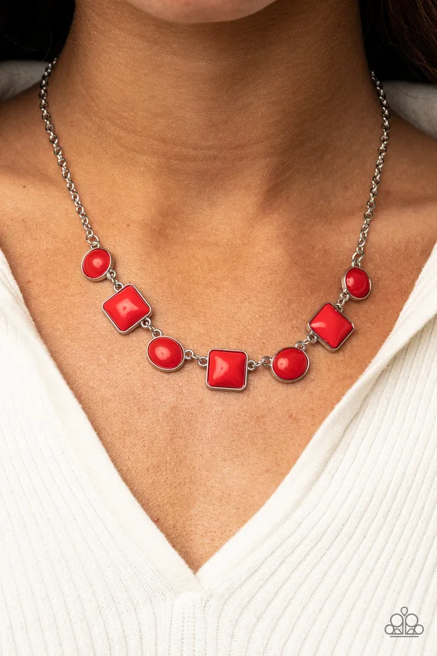Paparazzi Accessories Necklaces Trend Worthy Red Bead Silver Necklace Paparazzi