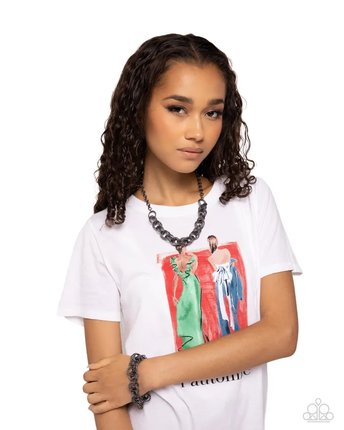Paparazzi Accessories Necklaces Urban Acoustics Black Gunmetal Circle Chain Short Necklace Paparazzi