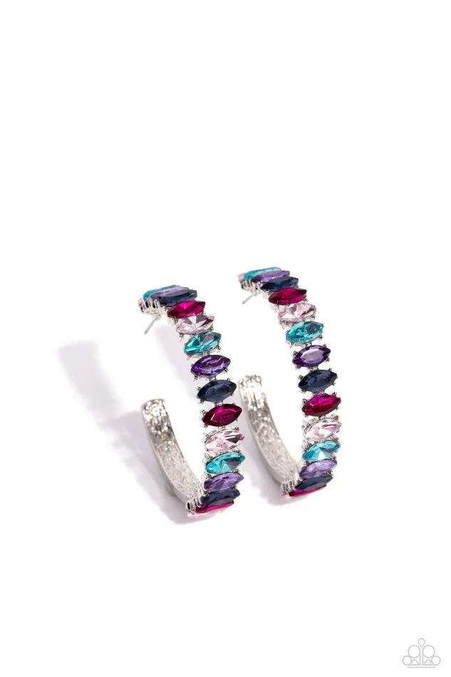 Paparazzi Accessories Rainbow Range Multi Blue Pink Purple Rhinestone Silver Hoop Earrings Paparazzi Earrings Paparazzi Accessories Rainbow Range Multi Blue Pink Purple Rhinestone Silver Hoop Earrings Paparazzi Earrings