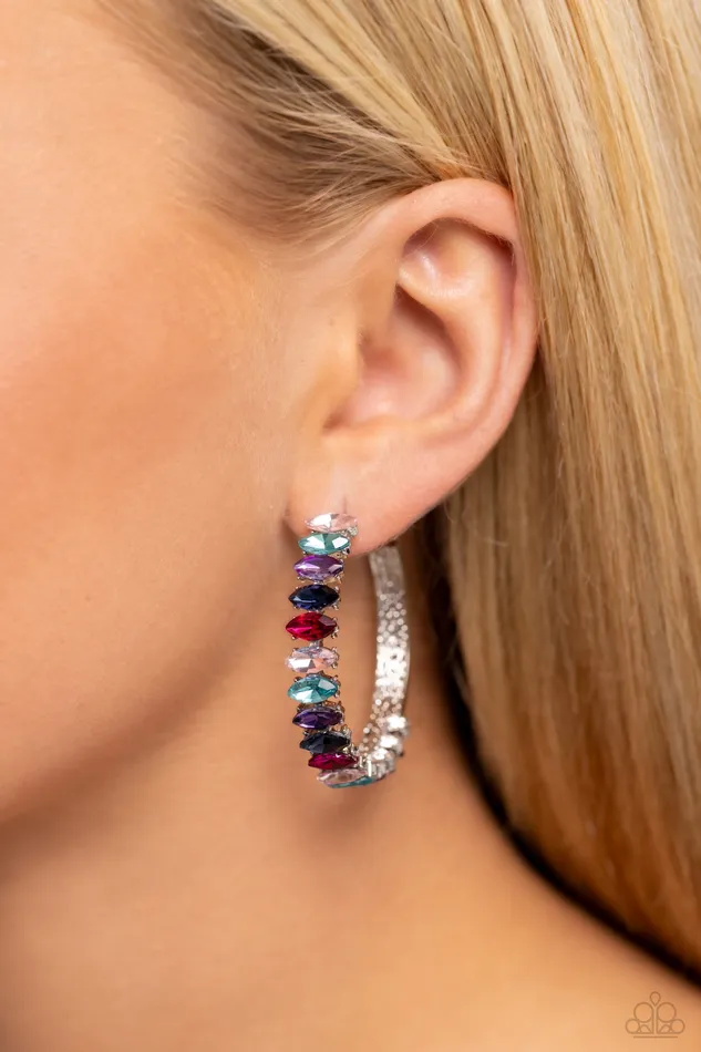 Paparazzi Accessories Rainbow Range Multi Blue Pink Purple Rhinestone Silver Hoop Earrings Paparazzi Earrings
