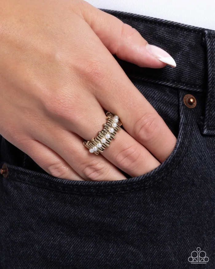 Paparazzi Accessories Rings Pearly Provision Gold Bar White Pearl Ring Paparazzi