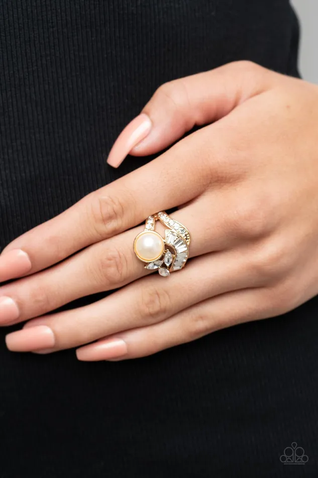 Paparazzi Accessories Rings SELFIEMade Millionaire Gold White Pearl Rhinestone Ring Paparazzi