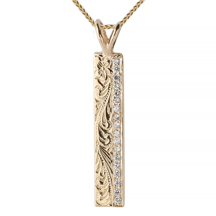 PreStyled Sets Nakoa 14K Yellow Gold Hawaiian Heirloom Pendant wDiamond 6mm Flat