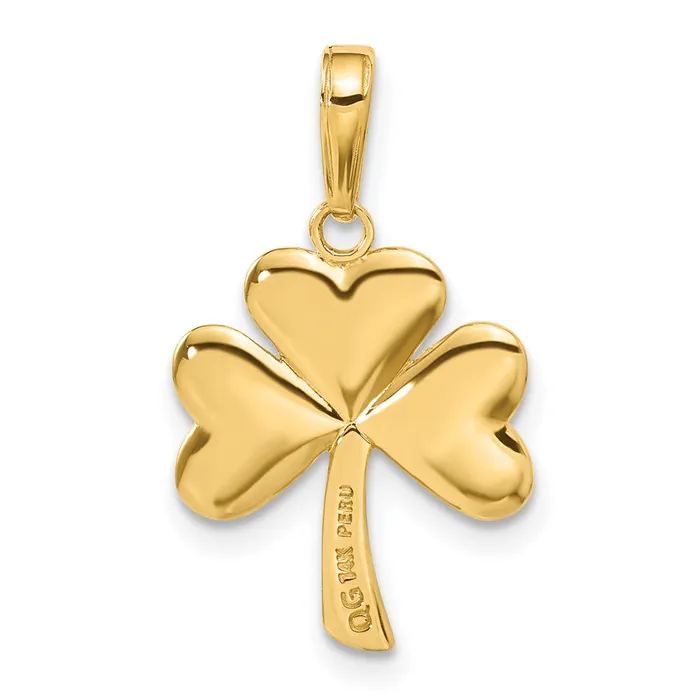 PreStyled Sets Qgold 14k Yellow Gold 15 mm Polished Solid Shamrock Pendant 18 grams