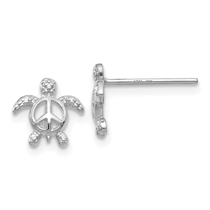 Qgold 14k White Gold 8 mm Peace Turtle Post Earrings 065 grams Earrings