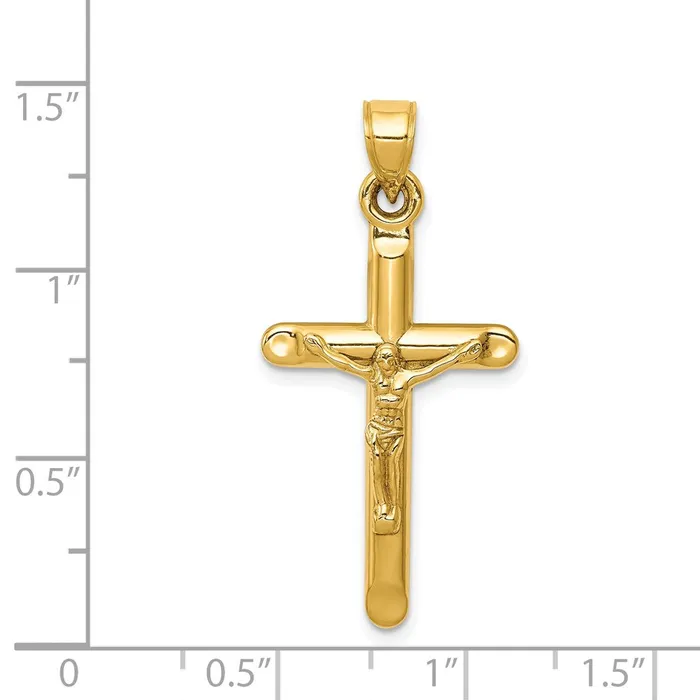 Qgold 14k Yellow Gold 17 mm Hollow Jesus Crucifix Pendant 099 grams Necklaces