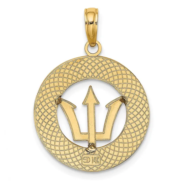 Qgold 14k Yellow Gold 1875 mm BARBADOS wTrident Spear Circle Charm 16 grams Charm Necklaces