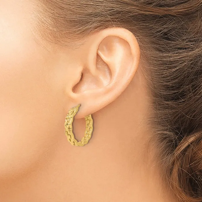 Qgold 14k Yellow Gold 242 mm Polished and Textured Hoop Earrings 46 grams Earrings