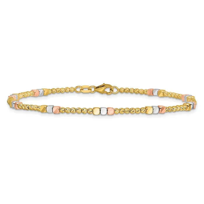 Qgold Bracelets 10k Tri Color 24 mm Tricolor Diamondcut Beaded in Bracelet 342 grams