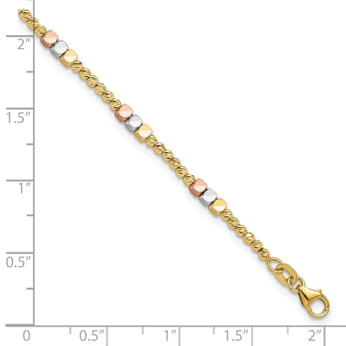 Qgold Bracelets 10k Tri Color 24 mm Tricolor Diamondcut Beaded in Bracelet 342 grams