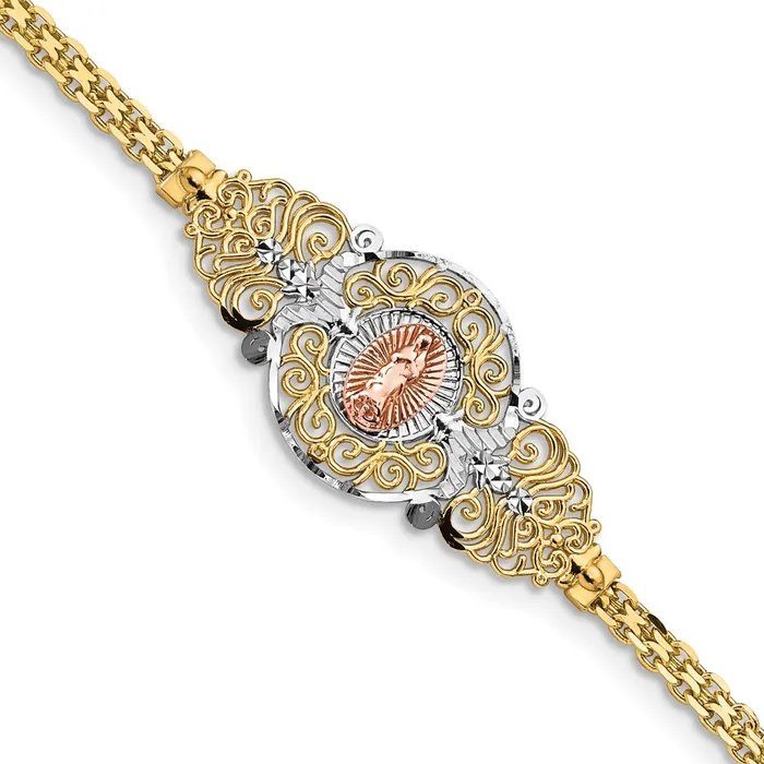 Qgold Bracelets 14k Twotone 3 mm Our Lady of Guadalupe Bracelet 434 grams Qgold Bracelets 14k Twotone 3 mm Our Lady of Guadalupe Bracelet 434 grams