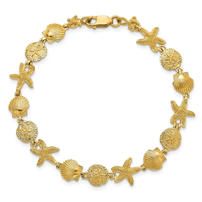 Qgold Bracelets 14k Yellow Gold 10 mm Seashell Theme Bracelet 748 grams Qgold Bracelets 14k Yellow Gold 10 mm Seashell Theme Bracelet 748 grams