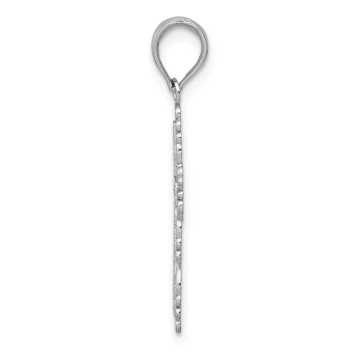Qgold Charm Necklaces 10k White Gold 15 mm Textured w Lace Trim Cross Charm 076 grams Qgold Charm Necklaces 10k White Gold 15 mm Textured w Lace Trim Cross Charm 076 grams