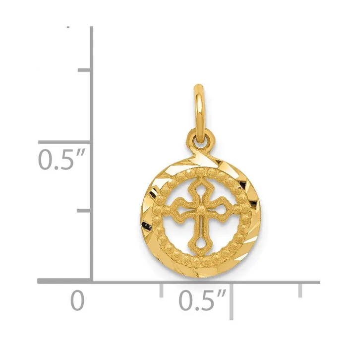 Qgold Charm Necklaces 14k Yellow Gold 12 mm Eternal Life Cross in Circle Charm 063 grams