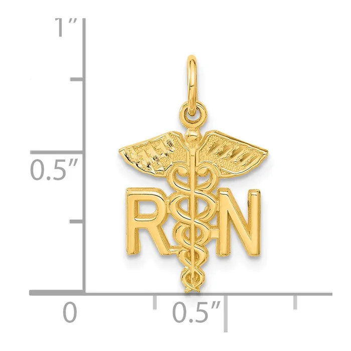 Qgold Charm Necklaces 14k Yellow Gold 15 mm RN Nurse Charm 104 grams Qgold Charm Necklaces 14k Yellow Gold 15 mm RN Nurse Charm 104 grams