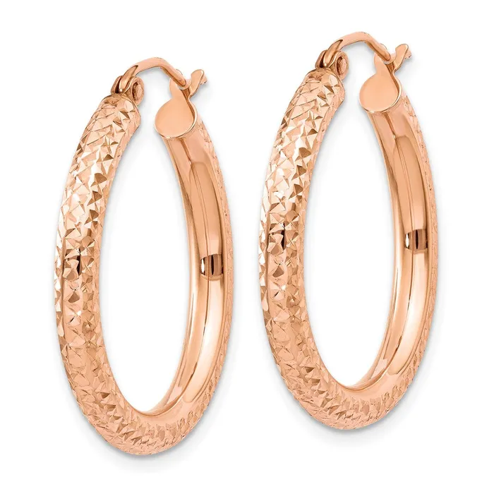 Qgold Earrings 10k Rose Gold 3 mm Diamondcut Hoop 156 grams