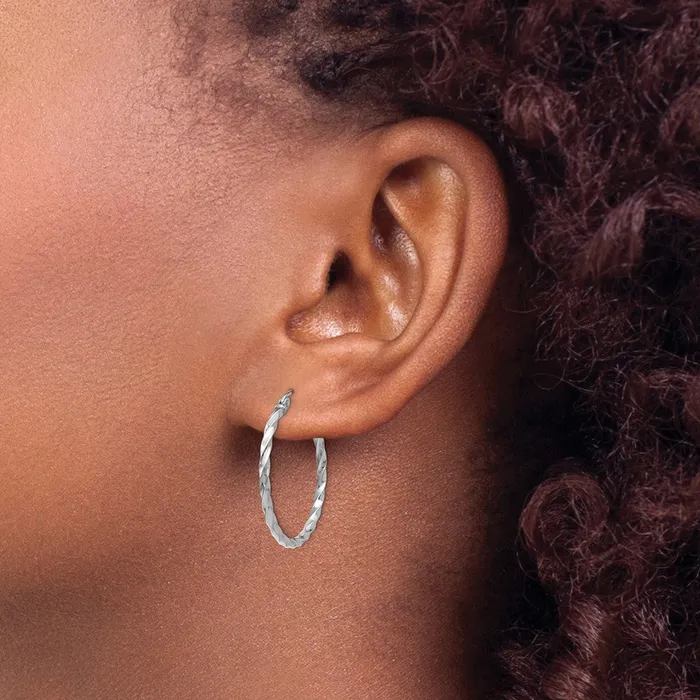 Qgold Earrings 14k White Gold 255 mm WG Twist Polished Hoop Earring 153 grams Qgold Earrings 14k White Gold 255 mm WG Twist Polished Hoop Earring 153 grams