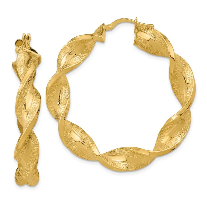 Qgold Earrings 14k Yellow Gold 4275 mm Polished Greek Satin Twisted Hoop Earrings 632 grams
