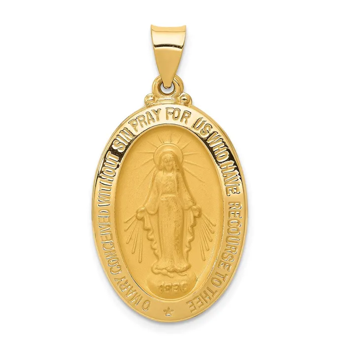 Qgold Necklaces 14k Yellow Gold 18 mm Polished and Satin Miraculous Medal Hollow Pendant 216 grams Qgold Necklaces 14k Yellow Gold 18 mm Polished and Satin Miraculous Medal Hollow Pendant 216 grams