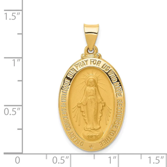 Qgold Necklaces 14k Yellow Gold 18 mm Polished and Satin Miraculous Medal Hollow Pendant 216 grams