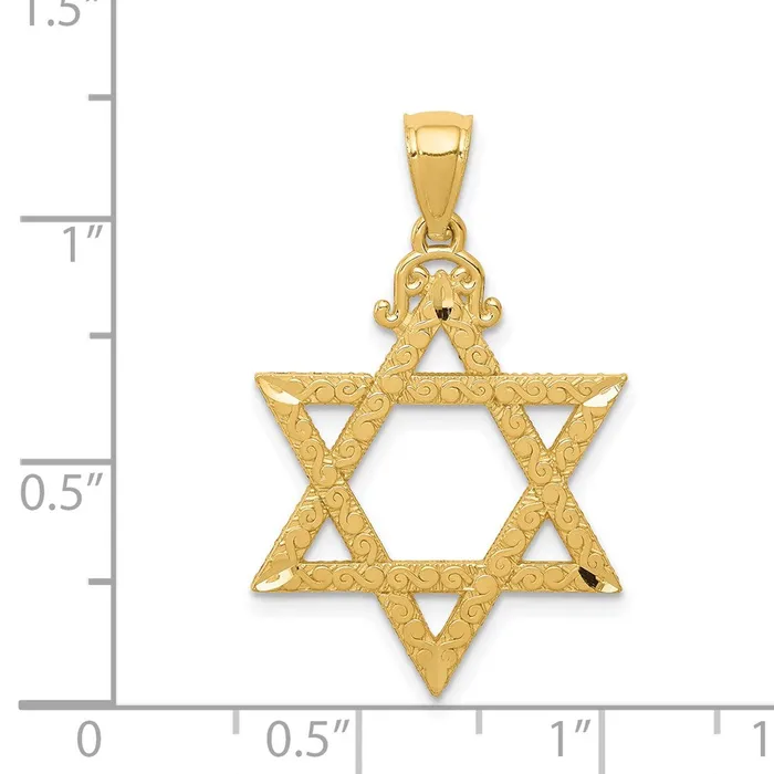 Qgold Necklaces 14k Yellow Gold 20 mm Diamondcut Star of David Pendant 141 grams