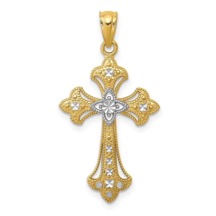 Qgold Necklaces 14k Yellow Rhodium 16 mm DiamondCut Cross Pendant 087 grams Qgold Necklaces 14k Yellow Rhodium 16 mm DiamondCut Cross Pendant 087 grams
