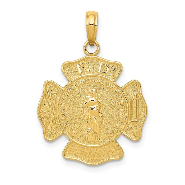 Qgold PreStyled Sets 14k Yellow Gold 198 mm Fire Department FD St Florian Badge Pendant 207 grams