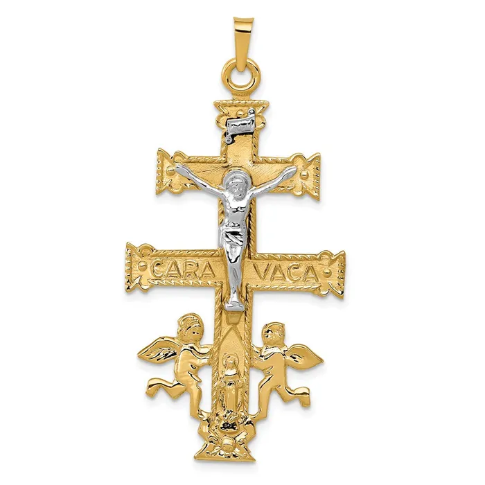 Qgold Rings 14k Twotone 25 mm Cara Vaca Jesus Crucifix Pendant 38 grams
