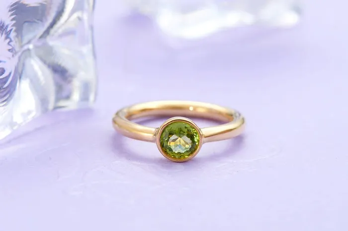 Rings 6mm Peridot Bezel Ring in 14K Yellow Gold AME Jewellery