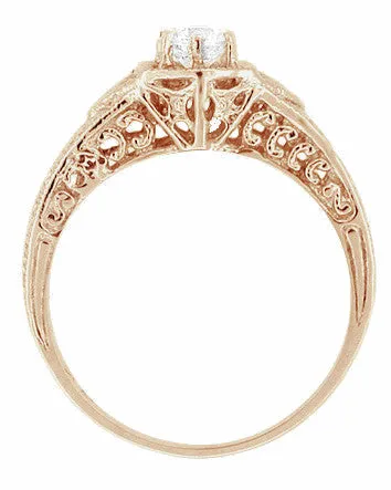 Rings Antique Jewelry Mall Art Deco 13 Carat Diamond Filigree Ring Setting in 14 Karat Rose Pink Gold