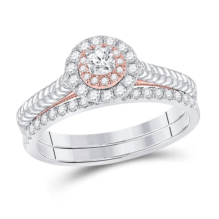 Rings GND Gold Halo Bridal Wedding Ring Band Set 12 Cttw Round Natural Diamond Womens 351 grams