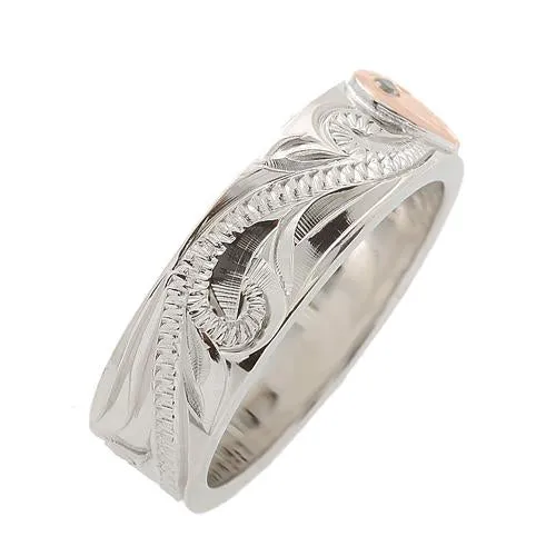 Rings Nakoa Sterling Silver Rhodium Pink Gold Plated Heart with CZ Smooth Edge Ring