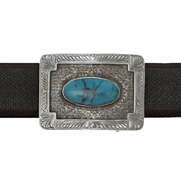 Rings Sabine 1600 Sterling Silver Engraved Border with Turquoise Trophy Buckle Clint Orms Engravers Silversmiths