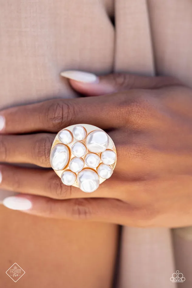 Rings SEA Reason Gold White Pearl Circle Ring Paparazzi Fashion Fix August 2023 Paparazzi Accessories