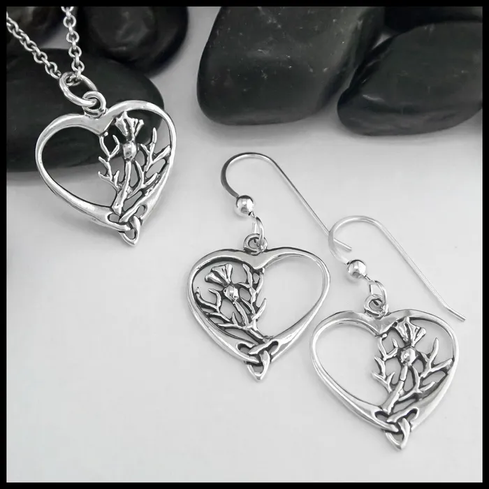 Scottish Thistle Celtic Heart Pendant and Earrings Set Walker Metalsmiths Earrings