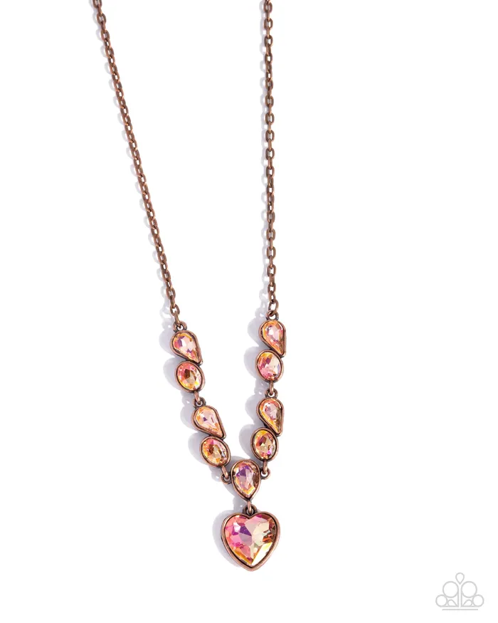 Tender Talent Copper Iridescent Gem Heart Short Necklace Paparazzi Paparazzi Accessories Necklaces