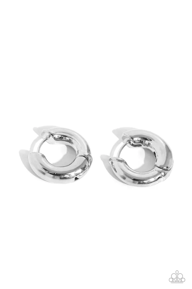 Textured Theme Silver Beveled Hinge Hoop Earrings Paparazzi Paparazzi Accessories Earrings Textured Theme Silver Beveled Hinge Hoop Earrings Paparazzi Paparazzi Accessories Earrings
