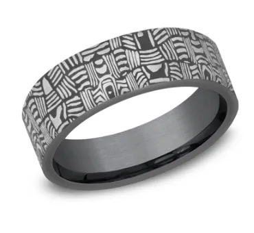 THE BASKET WEAVE 7mm Comfort Fit Tantalum Wedding Band with Unique Tamascus Design Benchmark Rings