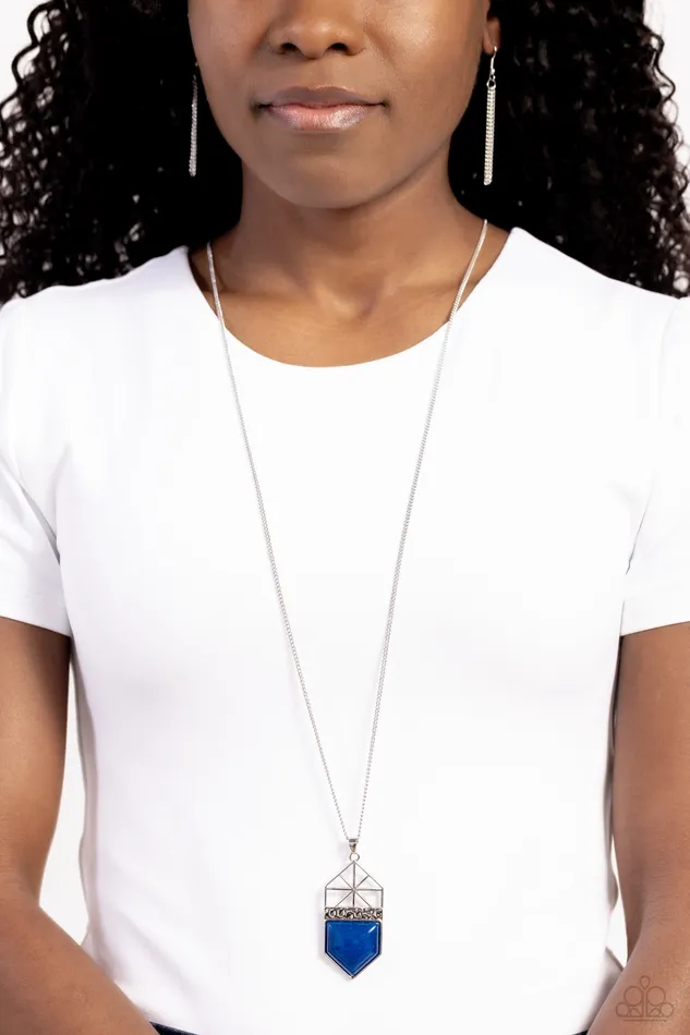Trailblazing Talisman Blue Stone Silver Long Necklace Paparazzi Paparazzi Accessories Necklaces