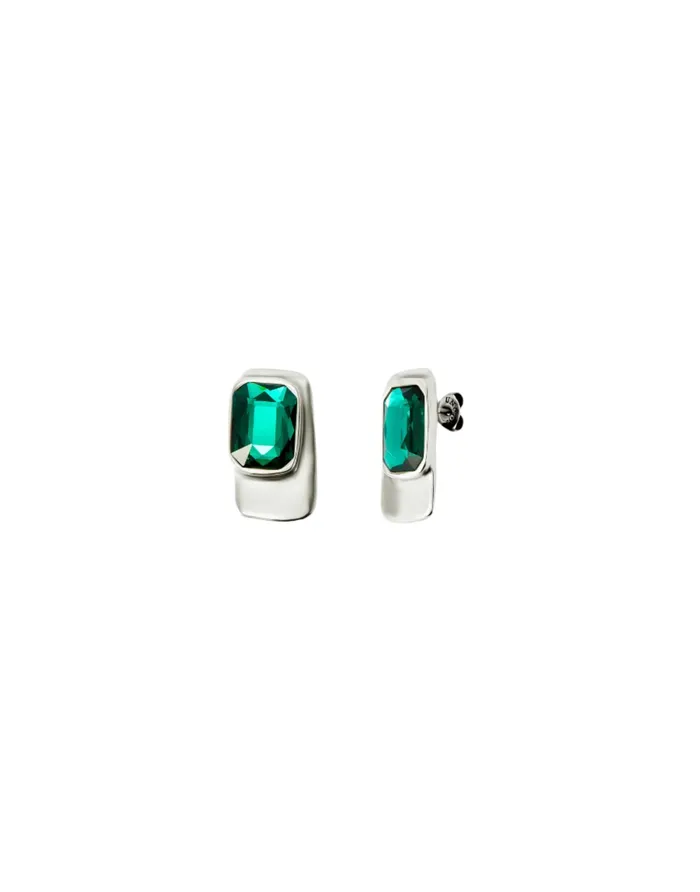 Uno de 50 Earrings Sterling SilverPlated RectangularShaped Earrings with Green Crystal